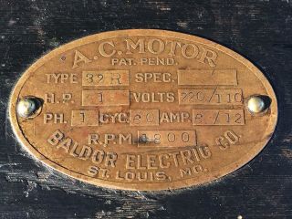antique Baldor VERy EARLY electric motor,  110v 1HP 7