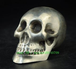 China Old Copper Plating Silver Hand - Carved Skull Soul Statue C01