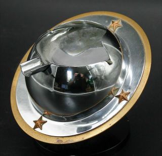 Vintage Art Deco 1939 Revere Saturn Chrome & Copper Ashtray With Stars