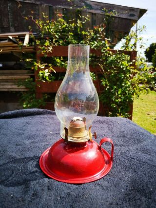 Vintage Red Metal Finger Oil / Paraffin Lamp