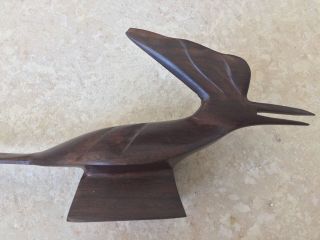 Mid Century Modern Large Teak Wood Hand Carved Roadrunner Bird Sculpture 15 "