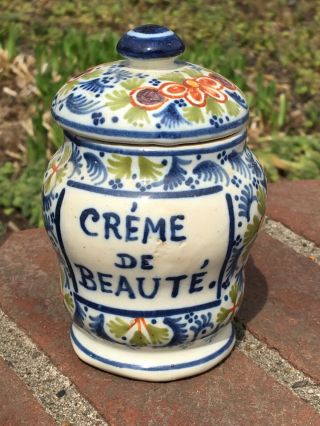 Antique Old French Porcelain Pharmacy Apothecary Jar,  19th Century Blue & White
