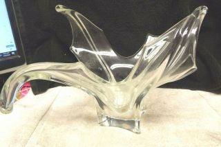 Art Deco Heavy Clear Glass Bowl Vase 4 Twisted Leaves