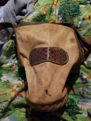 Rare Indian War Era Cavalry Horse Feed Bag / Leather Bottom - Orig Strap