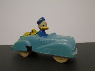 Donald Duck Car Vintage Sun Rubber Co Toy Car Blue 6 