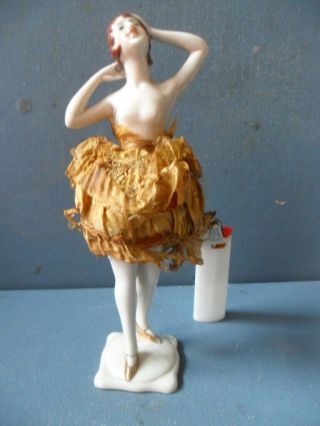 Old Half Doll Pincushion Porcelain Large Flapper Girl Ca: 1920 German Art Deco