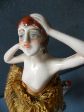 old HALF DOLL PINCUSHION PORCELAIN LARGE FLAPPER GIRL ca: 1920 GERMAN ART DECO 2