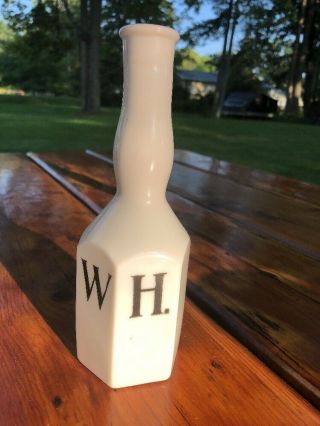 Vintage Antique Apothecary Jar Bottle White Milk Glass Black Letters Wh Pharmacy