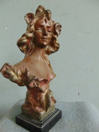 Antique Victorian Bronze Colored Metal Bust Of A Woman