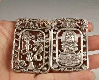 2 Tibetan Silver Handmade Hollowed Carving Snake Guanyin Pendant Spiritual Gift