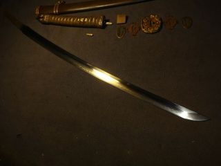 Japanese WWll Army officer ' s sword in mountings,  hand forged mumei Gendaito 12