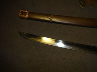 Japanese WWll Army officer ' s sword in mountings,  hand forged mumei Gendaito 3