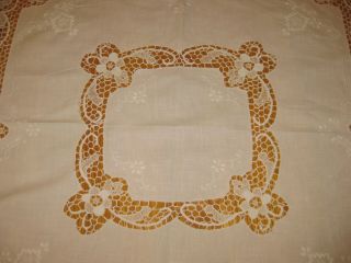GORGEOUS VINTAGE HAND MADE ITALIAN NEEDLE LACE EMBROIDERY TABLECLOTH 32 