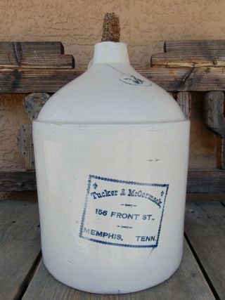 Antique Tucker & Mccormack 3 Gallon Crock Whiskey Jug Memphis,  Tennessee