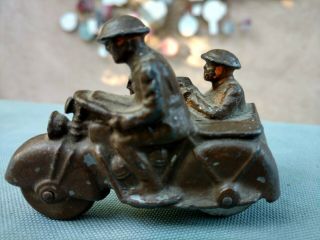 Vintage Barclay,  Manoil (?) Lead Toy Soldier Army Motorcycle W/ Sidecar