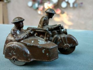 VINTAGE BARCLAY,  MANOIL (?) LEAD Toy Soldier ARMY Motorcycle w/ Sidecar 2