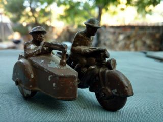 VINTAGE BARCLAY,  MANOIL (?) LEAD Toy Soldier ARMY Motorcycle w/ Sidecar 3