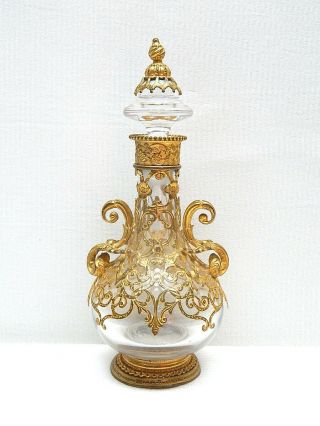 Antique Glass & Ormolu Filigree Perfume Scent Bottle / Baccarat Or Matson ?