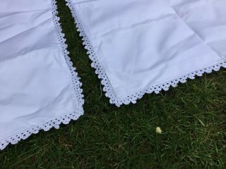Pair Antique White Linen Pillowcases Pillow Slip X 2 Vintage Lace Trim Edge