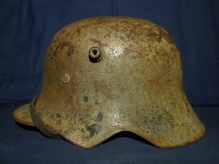 Ww1 German Helmet.  M - 18.  Size 64.  Ear Cut - Out.  Et64.  Normandy Camo.