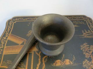 Antique Primitive Mortar & Pestle Cast Iron Heavy Old Forged Metal 3.  75 