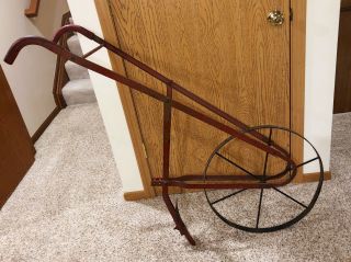 Vintage Antique One Wheel Plow - Red,  Rustic,  Garden Plow Or Decoration.
