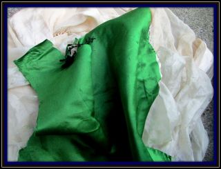 Antique Victorian French Emerald Green Silk Satin Taffeta Back Bodice Frag