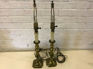 Antique Brass Candlestick Holders Converted Table Lamps