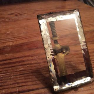 Very Old Tiny Mirror Edged Frame On Brass Stand,  Antique