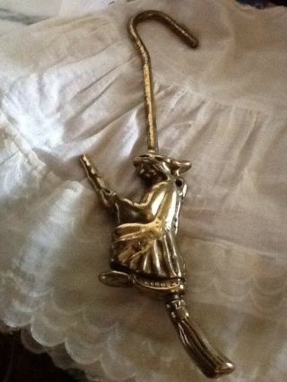 Vintage Halloween Solid Brass Witch On Broom Ornate - Damper - Fireplace - Flue Hook -