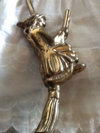 Vintage Halloween Solid Brass WITCH ON BROOM ORNATE - Damper - Fireplace - FLUE HOOK - 4