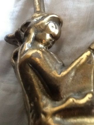 Vintage Halloween Solid Brass WITCH ON BROOM ORNATE - Damper - Fireplace - FLUE HOOK - 7