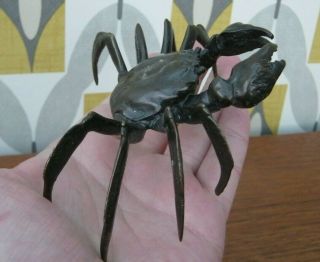 Fabulous Lost Wax / Hot Cast Bronze Of A Japanese Fighting Crab Meiji Style 2
