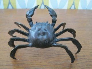 Fabulous Lost Wax / Hot Cast Bronze Of A Japanese Fighting Crab Meiji Style 4