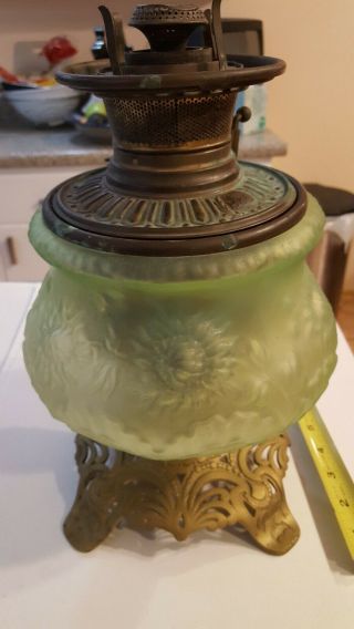 Rare Bradley & Hubbard Banquet Lamp Base Green Vaseline Glass 1889 Patent B&h