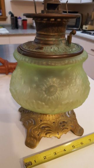 RARE Bradley & Hubbard Banquet Lamp base GREEN Vaseline glass 1889 patent B&H 2