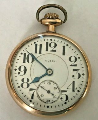 1921 Elgin Father Time Railroad Grade 454 Pocket Watch 21j,  16s Gf Of