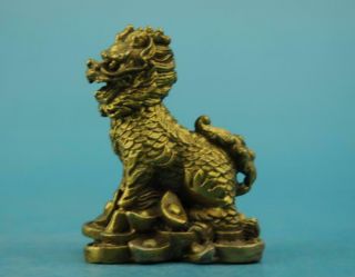 Chinese Old Fengshui Pure Copper Hand - Carved Yuanbao Wealth Kirin Statue A01