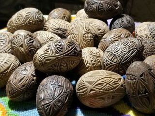 Antique Vintage Carved Wooden Easter Eggs Folk Art Rare Large Amount 24