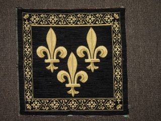 Fleur De Lis Gold Italian Tapestry On Black Background Woven In Italy