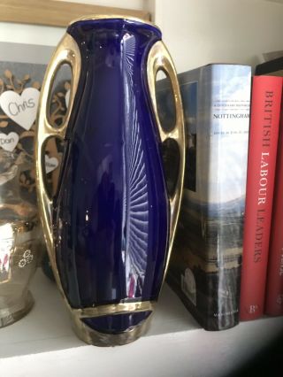 Cobalt Blue And Gold Arts And Crafts Twin Handled French Vase