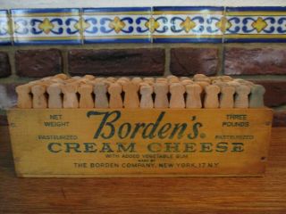 Vintage Primitive Wood Cheese Box,  110 Wooden Clothespins Farm House Laundry 3