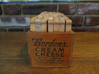 Vintage Primitive Wood Cheese Box,  110 Wooden Clothespins Farm House Laundry 4