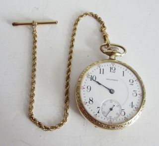 14k Gold Filled Waltham 16s 17j Pocket Watch Grade 630 Model 1899 W/ Chain 1907