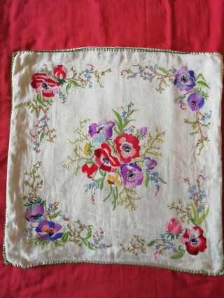 Vintage Hand Embroidered Floral Cushion Cover