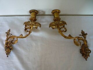 2 Antique Gilt Brass Candlestick Candle Holders Wall Sconce Piano