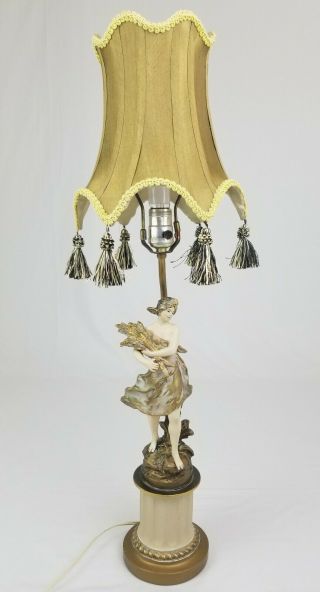 Auguste Moreau Figural Art Nouveau Spelter Lady Woman Lamp Vintage Signed