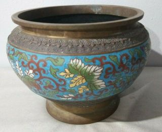 Vintage Chinese Incense Burner Enameling On Copper Ware Bonsai Pot Crock Antique