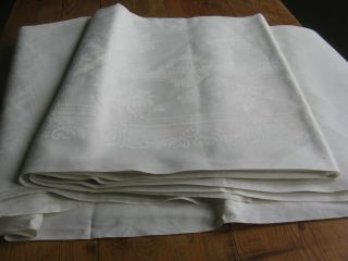 Vintage Large Irish Linen Damask Tablecloth 8ft X 5ft