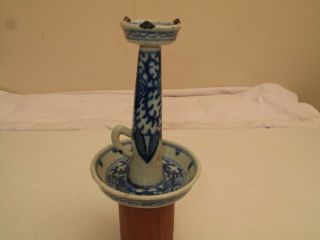 Antique Chinese Blue & White Porcelain Fluid Lamp Oil 19th C Vtg